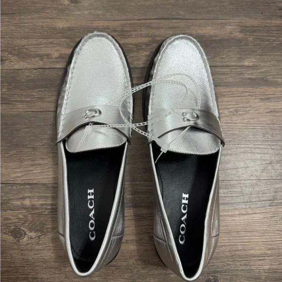 Coach Metallic Silver Men Or Woman’s Loafers - Picture 3 of 4